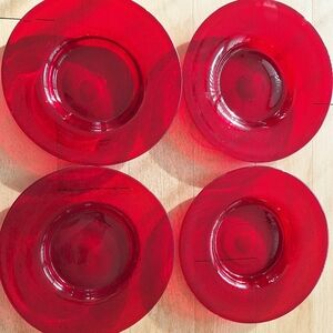 4 Ruby Red Blown Glass Salad Plates
